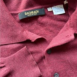 Bachrach Men's Deep Red Long Sleeve Polo Shirt 100% Merino Wool Size XXL